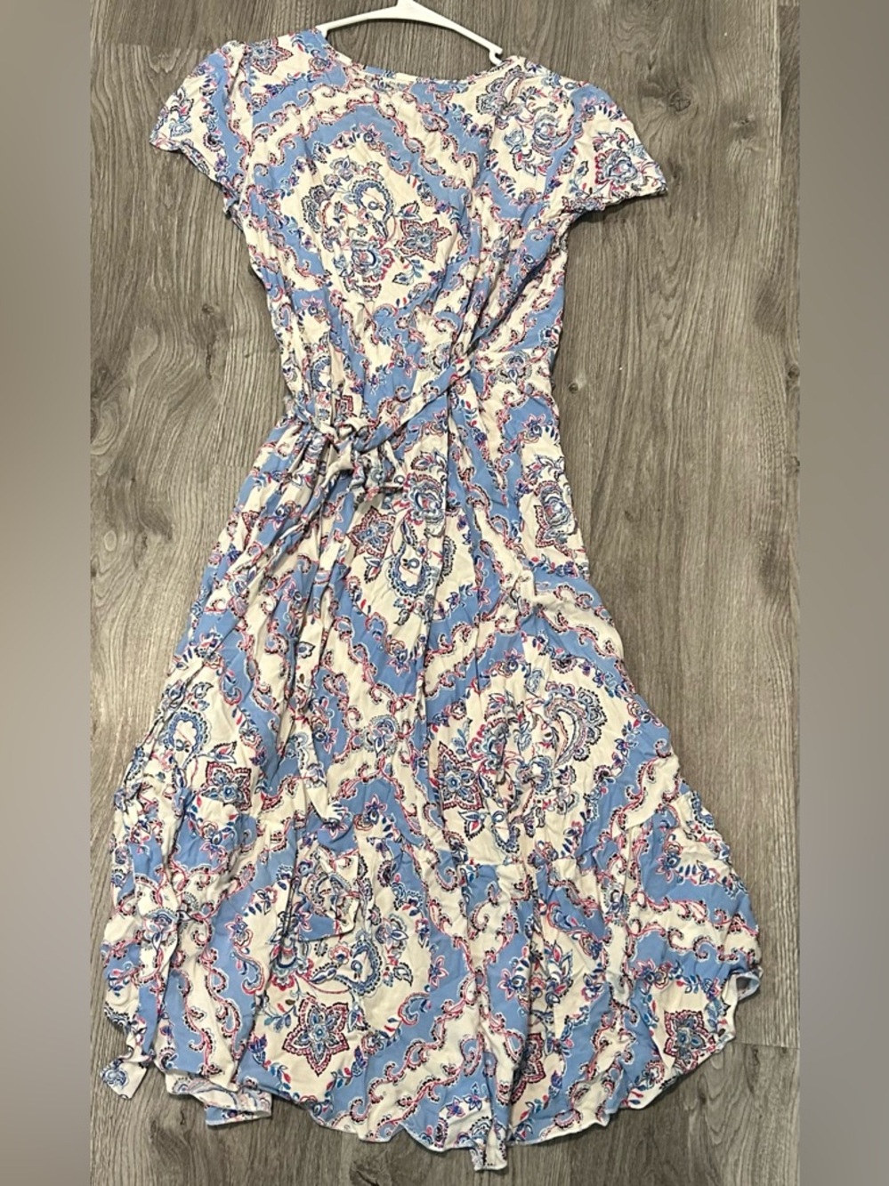SHEIN Wrap Dress Medium Summer High Low Paisley Blue Pink White - Picture 3 of 3